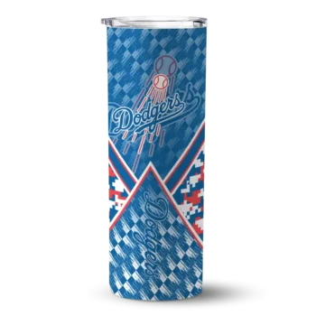 customized los angeles dodgers monogram burst blue white skinny tumbler best selling.webp