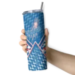customized los angeles dodgers monogram burst blue white skinny tumbler best selling.webp