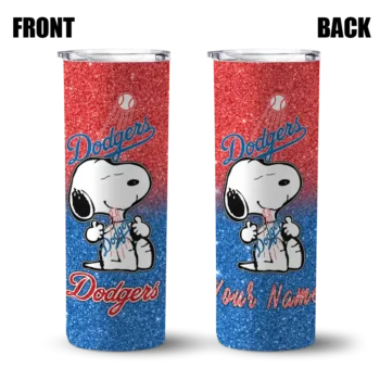 customized los angeles dodgers snoopy attitude blue skinny tumbler fashion forward.webp