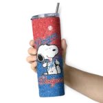customized los angeles dodgers snoopy attitude blue skinny tumbler best selling.webp