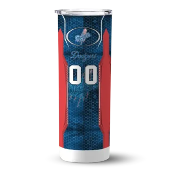 customized los angeles dodgers stacked diamond blue skinny tumbler best selling.webp