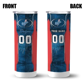 customized los angeles dodgers stacked diamond blue skinny tumbler fashion forward.webp