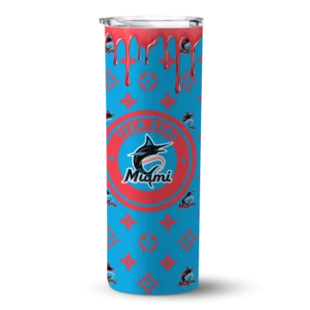 customized miami marlins camo streak blue skinny tumbler best selling.webp