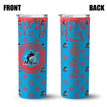 customized miami marlins camo streak blue skinny tumbler fashion forward.webp