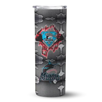 customized miami marlins chevron v blue gray skinny tumbler best selling.webp