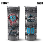 customized miami marlins chevron v blue gray skinny tumbler best selling.webp