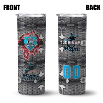 customized miami marlins chevron v blue gray skinny tumbler fashion forward.webp