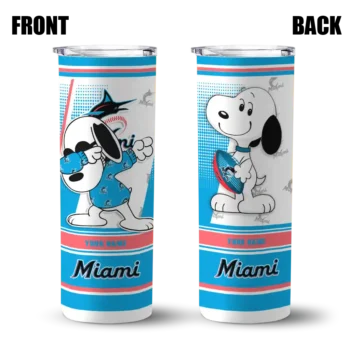 customized miami marlins snoopy dog blue white skinny tumbler fashion forward.webp