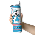 customized miami marlins snoopy dog blue white skinny tumbler best selling.webp
