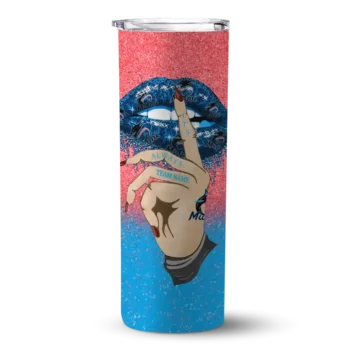 customized miami marlins sparkle lips blue skinny tumbler best selling.webp