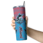 customized miami marlins spiral burst print blue skinny tumbler best selling.webp
