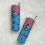 customized miami marlins spiral burst print blue skinny tumbler best selling.webp