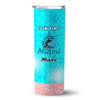customized miami marlins starburst tiles blue skinny tumbler best selling.webp