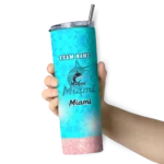 customized miami marlins starburst tiles blue skinny tumbler best selling.webp