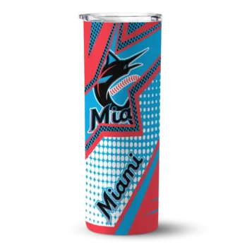 customized miami marlins web stripes blue white skinny tumbler best selling.webp