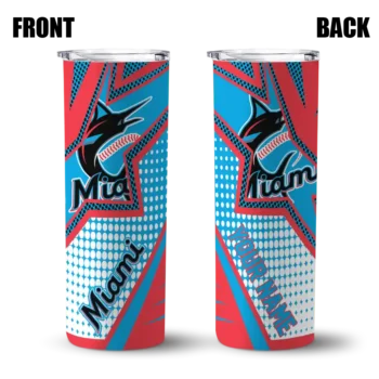 customized miami marlins web stripes blue white skinny tumbler fashion forward.webp