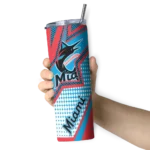customized miami marlins web stripes blue white skinny tumbler best selling.webp