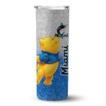 customized miami marlins winnie the pooh blue gray skinny tumbler best selling.webp