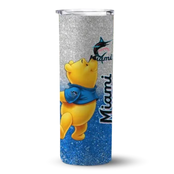 customized miami marlins winnie the pooh blue gray skinny tumbler best selling.webp