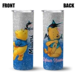 customized miami marlins winnie the pooh blue gray skinny tumbler best selling.webp