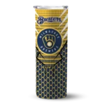 customized milwaukee brewers chevron stripes navy blue skinny tumbler best selling.webp