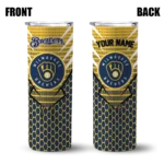 customized milwaukee brewers chevron stripes navy blue skinny tumbler best selling.webp