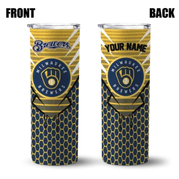 customized milwaukee brewers chevron stripes navy blue skinny tumbler fashion forward.webp