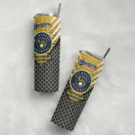 customized milwaukee brewers chevron stripes navy blue skinny tumbler best selling.webp