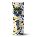 customized milwaukee brewers claw marks navy blue white skinny tumbler best selling.webp