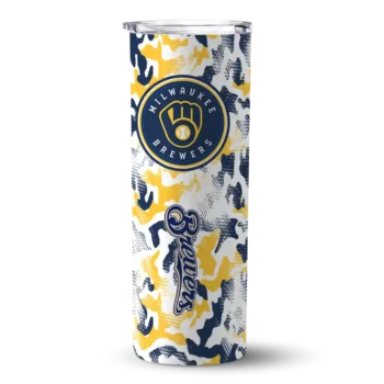 customized milwaukee brewers claw marks navy blue white skinny tumbler best selling.webp