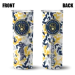 customized milwaukee brewers claw marks navy blue white skinny tumbler best selling.webp