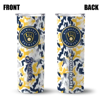 customized milwaukee brewers claw marks navy blue white skinny tumbler fashion forward.webp