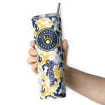 customized milwaukee brewers claw marks navy blue white skinny tumbler best selling.webp