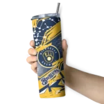 customized milwaukee brewers helmet clash navy blue skinny tumbler best selling.webp
