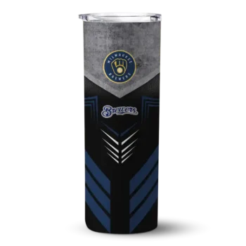 customized milwaukee brewers hexagon honeycomb navy blue black skinny tumbler best selling.webp