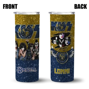 customized milwaukee brewers kiss band yellow skinny tumbler fashion forward.webp