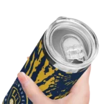 customized milwaukee brewers metallic grid navy blue skinny tumbler best selling.webp