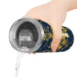 customized milwaukee brewers metallic grid navy blue skinny tumbler best selling.webp