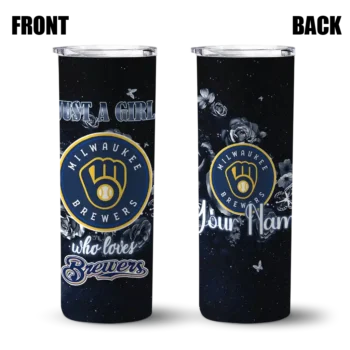 customized milwaukee brewers rose romance navy blue black skinny tumbler fashion forward.webp