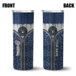 customized milwaukee brewers sparkle drip navy blue skinny tumbler best selling.webp