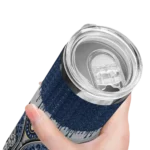 customized milwaukee brewers sparkle drip navy blue skinny tumbler best selling.webp