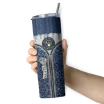 customized milwaukee brewers sparkle drip navy blue skinny tumbler best selling.webp