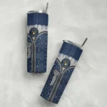 customized milwaukee brewers sparkle drip navy blue skinny tumbler best selling.webp