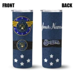 customized milwaukee brewers star cluster navy blue skinny tumbler best selling.webp