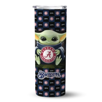 customized milwaukee brewers yoda cozy navy blue black skinny tumbler best selling.webp