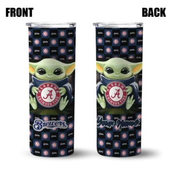 customized milwaukee brewers yoda cozy navy blue black skinny tumbler fashion forward.webp