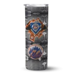 customized new york mets chevron v blue gray skinny tumbler best selling.webp