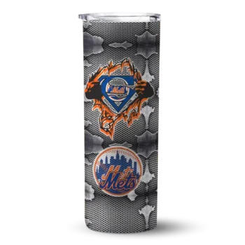 customized new york mets chevron v blue gray skinny tumbler best selling.webp