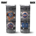 customized new york mets chevron v blue gray skinny tumbler best selling.webp