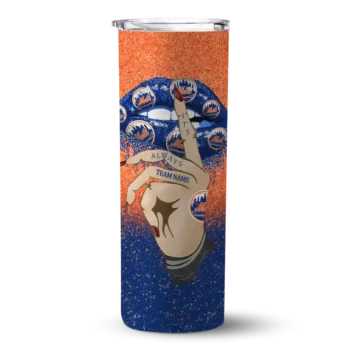 customized new york mets sparkle lips blue skinny tumbler best selling.webp